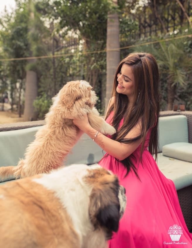 Bride And Their Dog Pet Posing