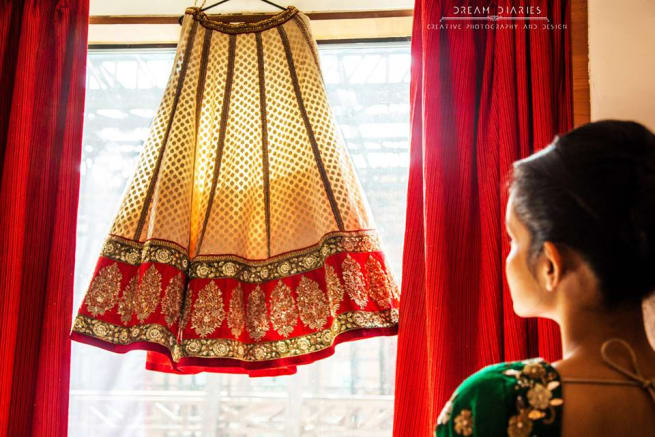 Bride Looking at Lehanga