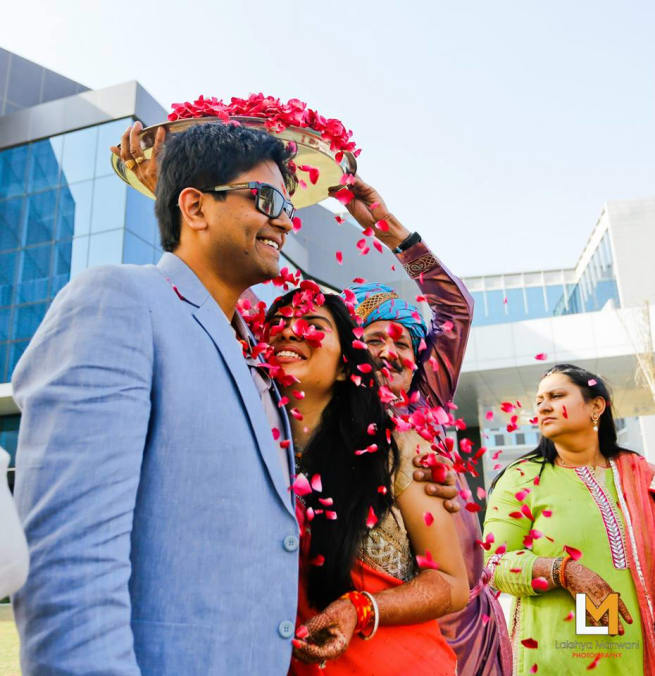 Flowers On Bride And Groom