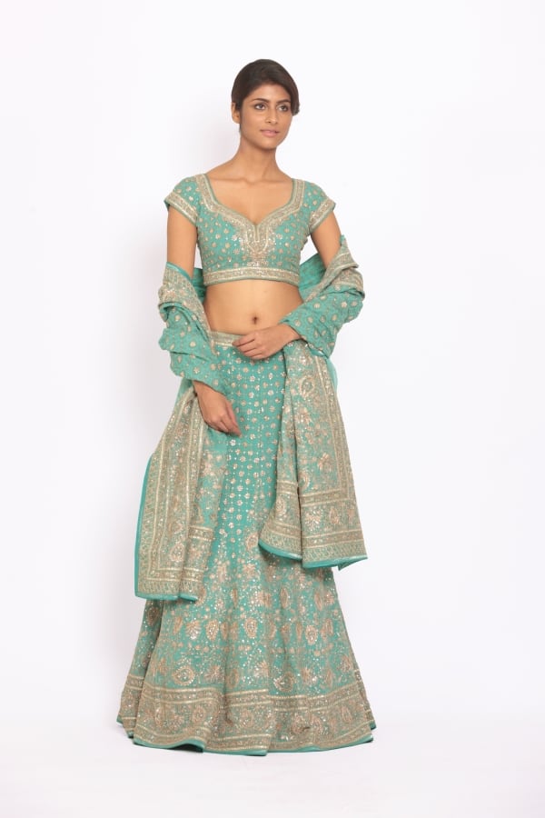 elegant sky blue lehanga:ritu kumar