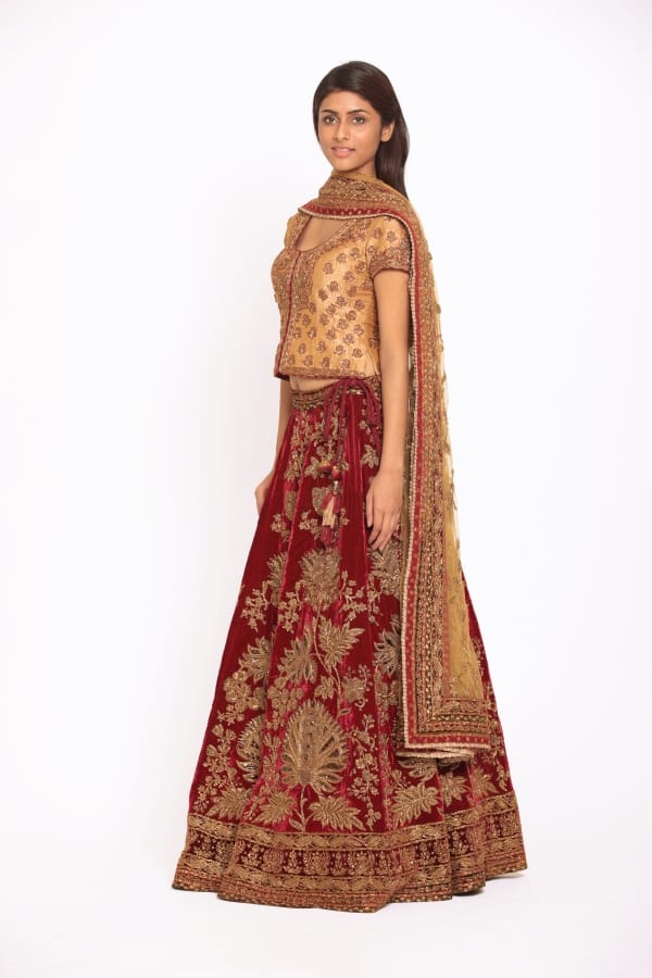 beautiful maroon and golden lehanga:ritu kumar