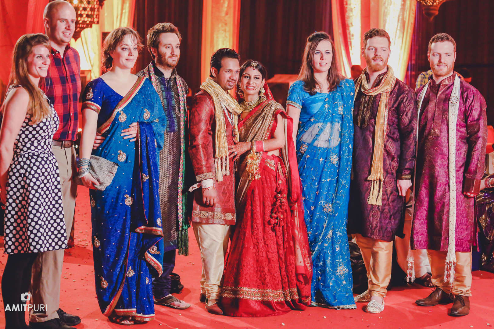 wedding couple with friends:amit puri photography