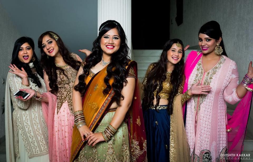 the bride gang!:jasmeet kapany hair and makeup, divishth kakkar photography, the kundan